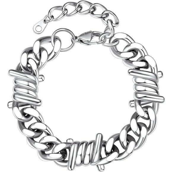Punk Gothic Barbed Wire Bracelet 7/9mm Thick Cuban Chain for Men and Women - Picture 1 of 9